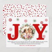Rode Kerstkrans met foto en het woord Joy Feestdagenkaart (Voorkant / Achterkant)