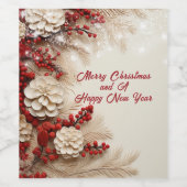 Rode kerstkransen Witte dennenappels Gouden tak  Wijn Etiket (Enkel label)