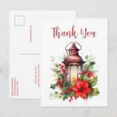 Rode Kerstlantaarn Poinsettia Dank u Briefkaart (Voorkant / Achterkant)