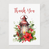 Rode Kerstlantaarn Poinsettia Dank u Briefkaart (Voorkant)