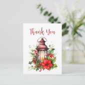 Rode Kerstlantaarn Poinsettia Dank u Briefkaart (Staand voorkant)