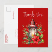 Rode Kerstlantaarn Poinsettia Dank u Briefkaart (Voorkant / Achterkant)