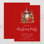 Rode Kerstlantaarn Poinsettia en Dennensfeerfeest Kaart (Voorkant / Achterkant)