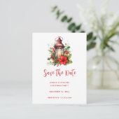 Rode Kerstlantaarn Poinsettia en Pine Aankondigingskaart (Staand voorkant)