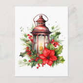 Rode Kerstlantaarn Poinsettia en Pine Briefkaart (Voorkant)