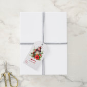 Rode Kerstlantaarn Poinsettia en Pine Cadeaulabel (Met Touw)