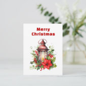 Rode Kerstlantaarn Poinsettia en Pine Feestdagenkaart (Staand voorkant)