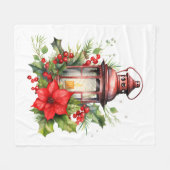 Rode Kerstlantaarn Poinsettia en Pine Fleece Deken (Voorkant (Horizontaal))