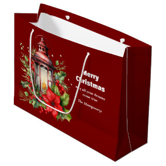 Rode Kerstlantaarn Poinsettia en Pine Groot Cadeauzakje