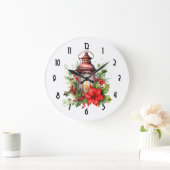 Rode Kerstlantaarn Poinsettia en Pine Grote Klok (Huis)