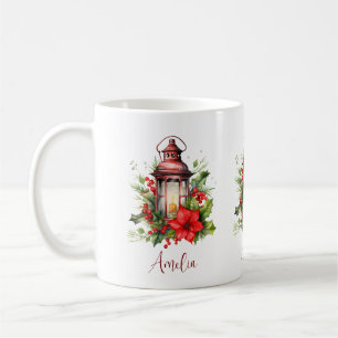 Rode Kerstlantaarn Poinsettia en Pine Koffiemok