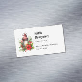 Rode Kerstlantaarn Poinsettia en Pine Magnetisch Visitekaartje (Voorbeeld)