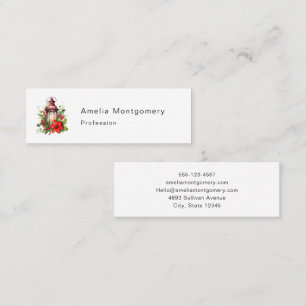 Rode Kerstlantaarn Poinsettia en Pine Mini Visitekaartje