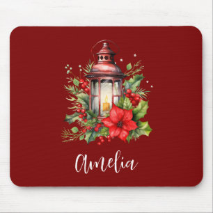 Rode Kerstlantaarn Poinsettia en Pine Muismat