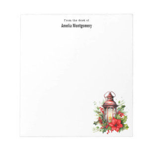 Rode Kerstlantaarn Poinsettia en Pine Notitieblok
