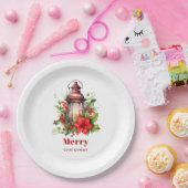 Rode Kerstlantaarn Poinsettia en Pine Papieren Bordje (Feest)