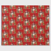 Rode Kerstlantaarn Poinsettia en Pine Pattern Cadeaupapier (Vlak)