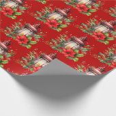 Rode Kerstlantaarn Poinsettia en Pine Pattern Cadeaupapier (Hoek)