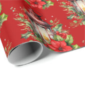 Rode Kerstlantaarn Poinsettia en Pine Pattern Cadeaupapier (Rol Hoek)