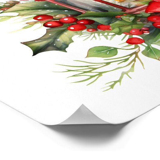 Rode Kerstlantaarn Poinsettia en Pine Poster (Hoek)