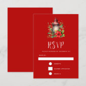 Rode Kerstlantaarn Poinsettia en Pine RSVP Kaartje (Voorkant / Achterkant)