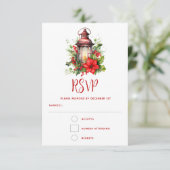 Rode Kerstlantaarn Poinsettia en Pine RSVP Kaartje (Staand voorkant)