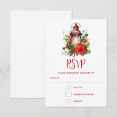 Rode Kerstlantaarn Poinsettia en Pine RSVP Kaartje (Voorkant / Achterkant)