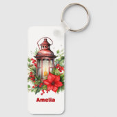 Rode Kerstlantaarn Poinsettia en Pine Sleutelhanger (Achterkant)