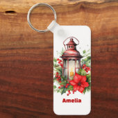 Rode Kerstlantaarn Poinsettia en Pine Sleutelhanger (Voorkant)
