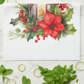 Rode Kerstlantaarn Poinsettia en Pine Theedoek (Gevouwen)