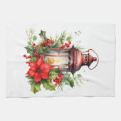 Rode Kerstlantaarn Poinsettia en Pine Theedoek (Horizontaal)