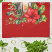 Rode Kerstlantaarn Poinsettia en Pine Theedoek (Gevouwen)