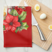 Rode Kerstlantaarn Poinsettia en Pine Theedoek (Quarter Fold)