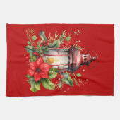 Rode Kerstlantaarn Poinsettia en Pine Theedoek (Horizontaal)