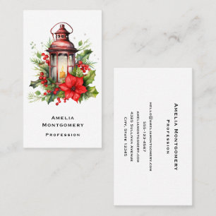 Rode Kerstlantaarn Poinsettia en Pine Visitekaartje