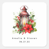 Rode Kerstlantaarn Poinsettia - Huwelijk Vierkante Sticker (Voorkant)