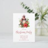 Rode Kerstlantaarn Poinsettia Uitnodiging (Staand voorkant)