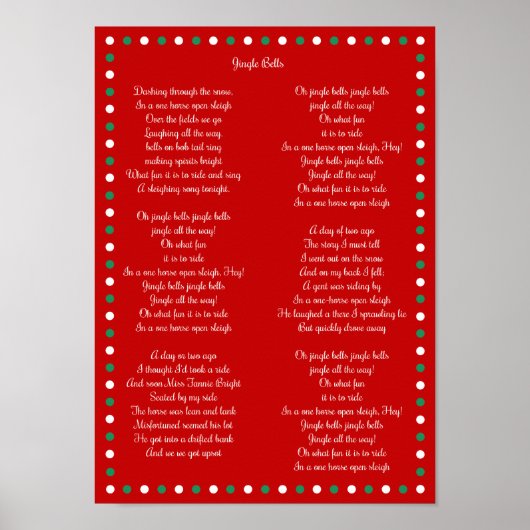 Rode kerstliedjes Jingle Bells Posters 25 x 35 cm (Voorkant)