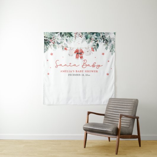 Rode Kerstman Baby Kerst Baby Kleren Baby Shower Wandkleed (In situ)