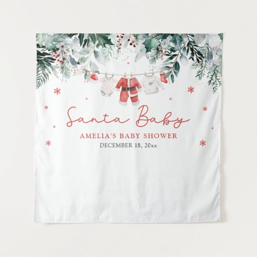 Rode Kerstman Baby Kerst Baby Kleren Baby Shower Wandkleed (Voorkant)