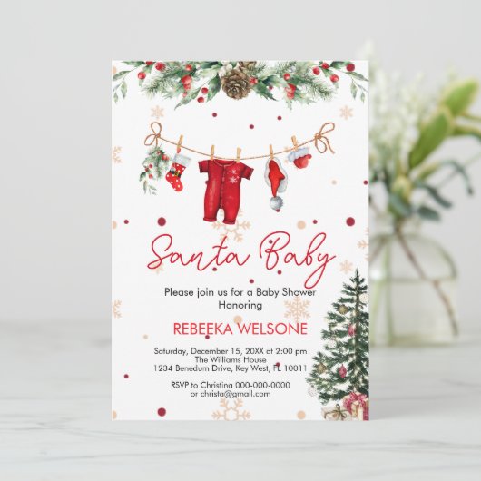 Rode kerstman baby kerst baby shower kaart (Staand voorkant)