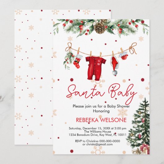 Rode kerstman baby kerst baby shower kaart (Voorkant / Achterkant)