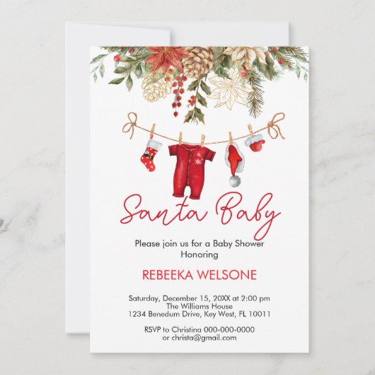 Rode kerstman baby kerst baby shower kaart (Voorkant)