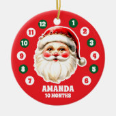 Rode Kerstman Baby Milestone Kerstfoto Keramisch Ornament (Voorkant)