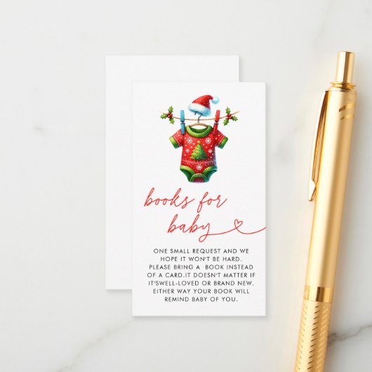 Rode Kerstman Baby shower Boeken voor Baby Informatiekaartje (Voorkant / Achterkant in situ)