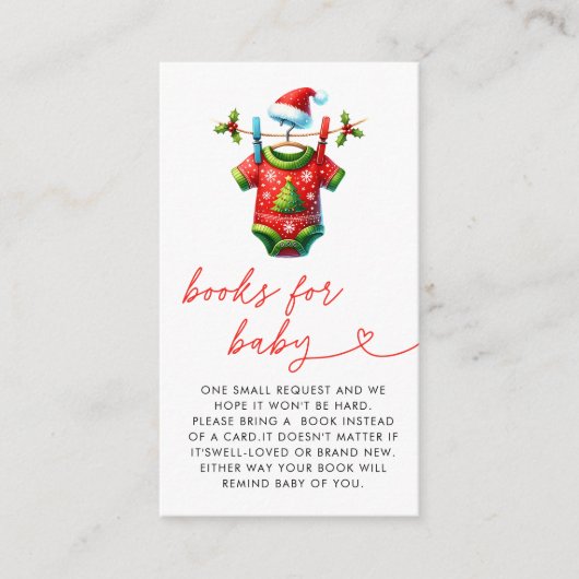 Rode Kerstman Baby shower Boeken voor Baby Informatiekaartje (Voorkant)
