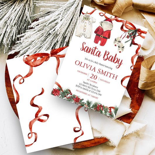 Rode Kerstman Baby shower Kaart