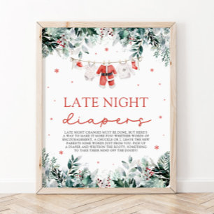 Rode Kerstman Baby shower Late Night Luiers Poster