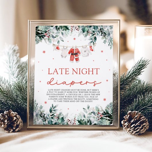 Rode Kerstman Baby shower Late Night Luiers Poster