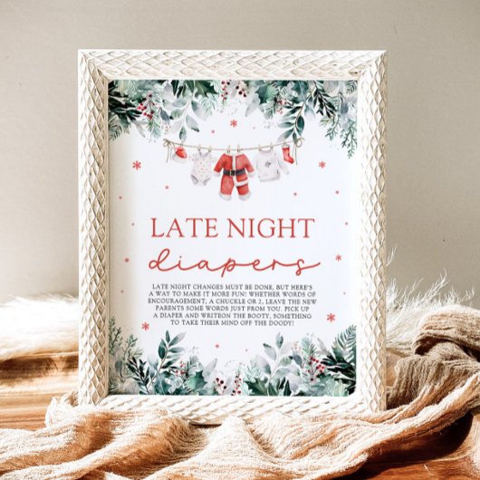 Rode Kerstman Baby shower Late Night Luiers Poster